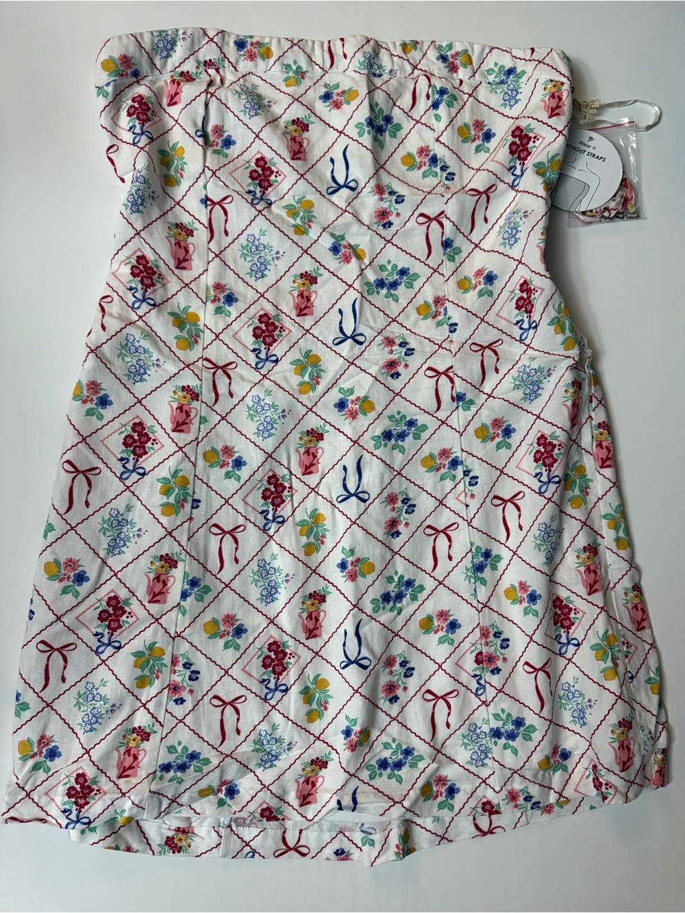New, Jessica Simpson White Floral Smocked Strapless Dress with Multicolor Print